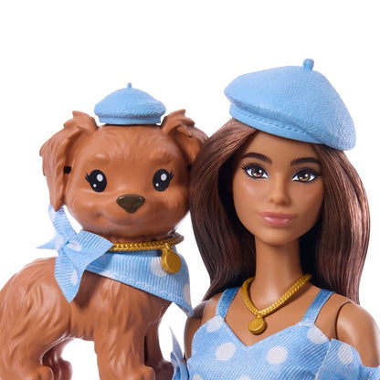 Barbie Twinning Looks Fashion Doll with Pet Dog,Brunette