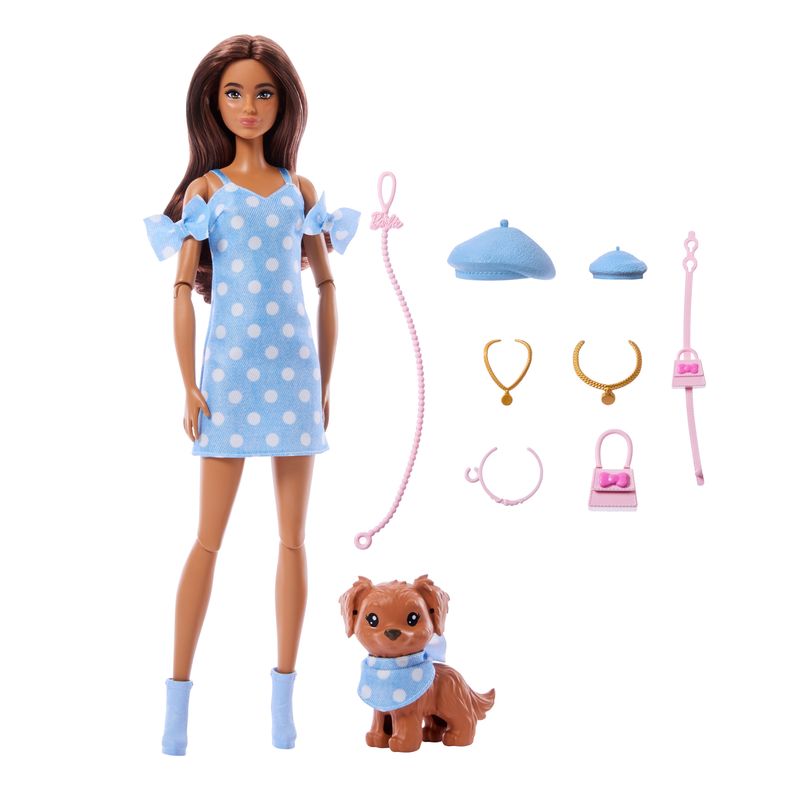 Barbie Twinning Looks Fashion Doll with Pet Dog,Brunette