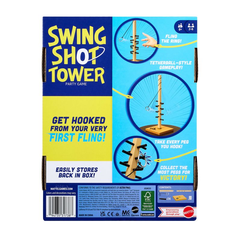 Swing Shot Tower Party Game for Kids, Adults & Families with Hook-and-Ring Play