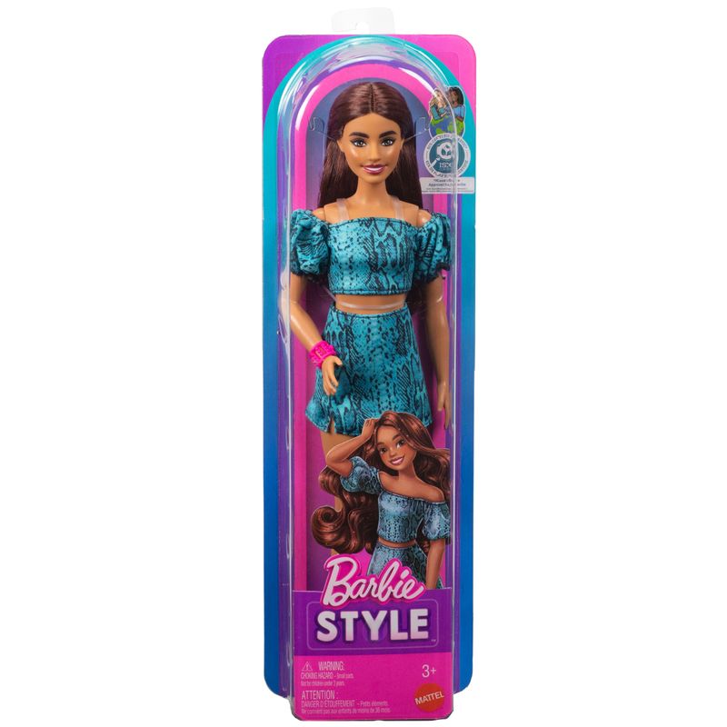 Barbie Fashionistas Style Doll #250 in Turquoise Snake Print Skirt