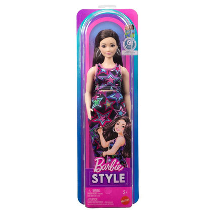 Barbie Fashionistas Style Doll #251 in Star Print Dress, Pink Sneakers, Brown Hair