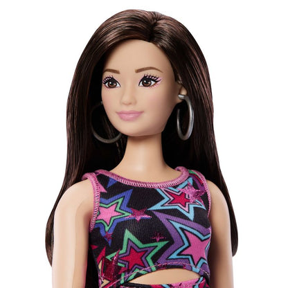 Barbie Fashionistas Style Doll #251 in Star Print Dress, Pink Sneakers, Brown Hair