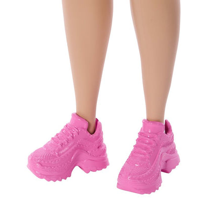 Barbie Fashionistas Style Doll #251 in Star Print Dress, Pink Sneakers, Brown Hair
