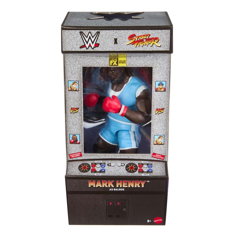 WWE x Street Fighter Mark Henry Action Figure & Accessories, 6" Collectible Balrog Mashup Set