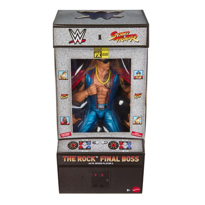 WWE x Street Fighter The Rock Final Boss Action Figure & Accessories, 6" Collectible M. Bison Player 2 Mashup Set