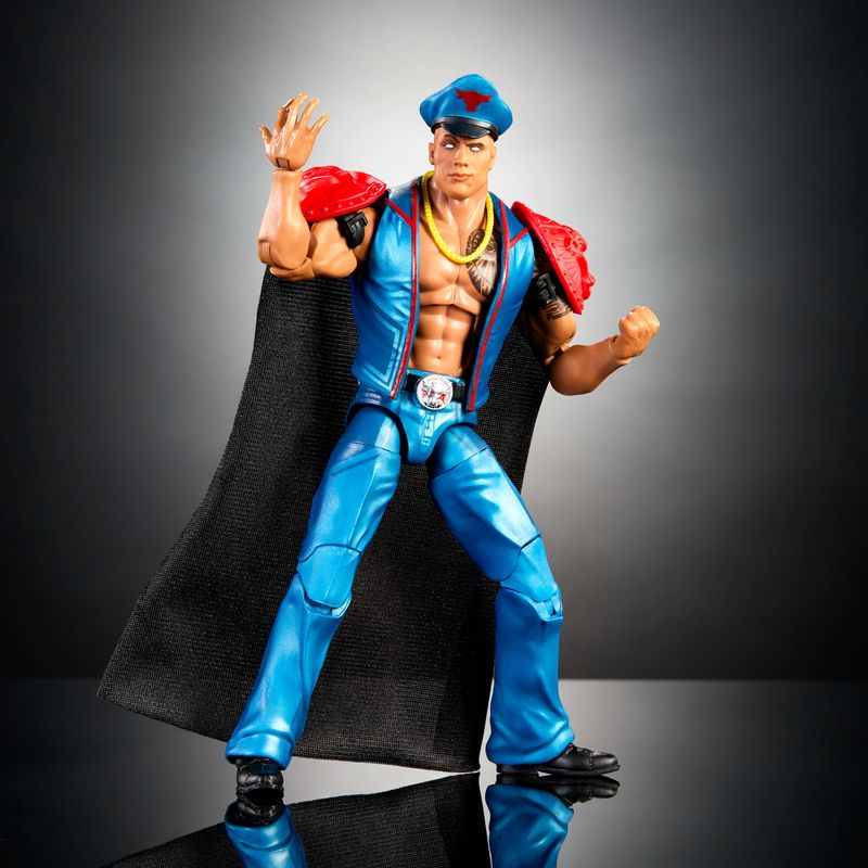 WWE x Street Fighter The Rock Final Boss Action Figure & Accessories, 6" Collectible M. Bison Player 2 Mashup Set