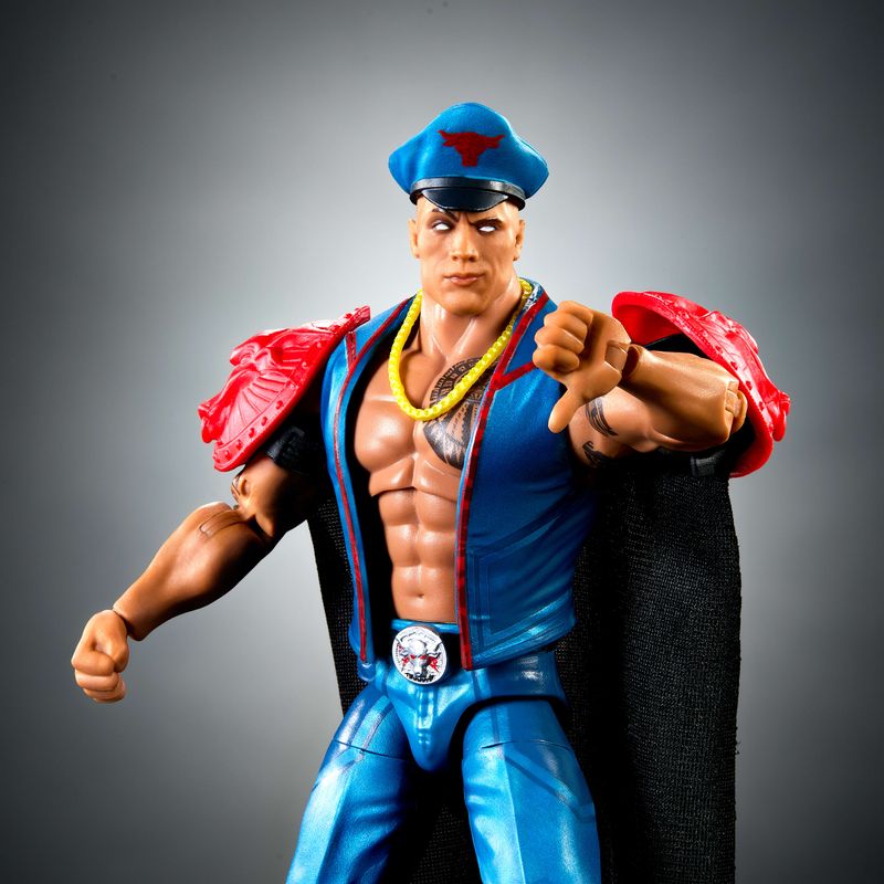 WWE x Street Fighter The Rock Final Boss Action Figure & Accessories, 6" Collectible M. Bison Player 2 Mashup Set