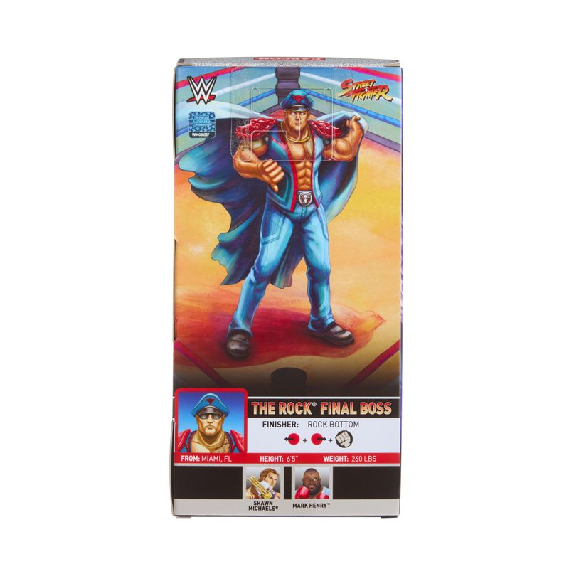 WWE x Street Fighter The Rock Final Boss Action Figure & Accessories, 6" Collectible M. Bison Player 2 Mashup Set