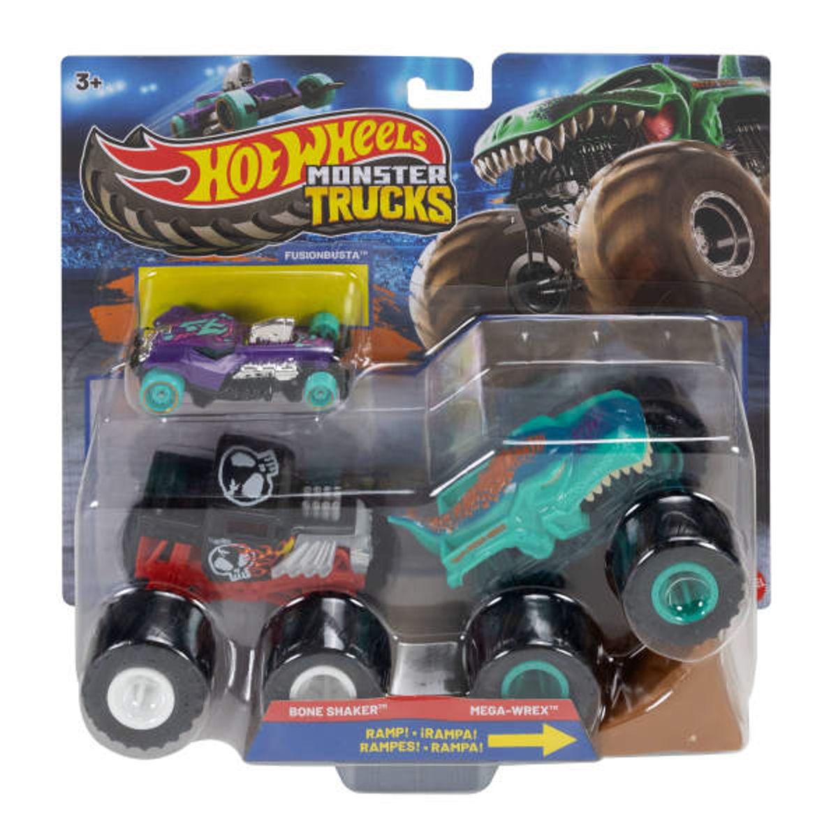 Hot Wheels Monster Trucks Multipack with 2 Monster Trucks 1 Ramp & 1 Hot Wheels Car