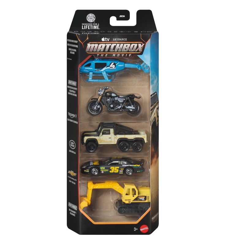 Matchbox The Movie Heroes 5-Pack, 1:64 Scale Toy Car, SUV, Motorcycle, Excavator & Helicopter