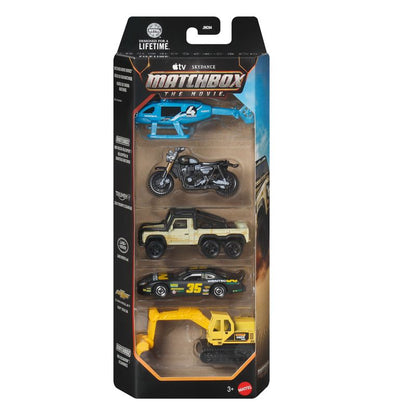 Matchbox The Movie Heroes 5-Pack, 1:64 Scale Toy Car, SUV, Motorcycle, Excavator & Helicopter