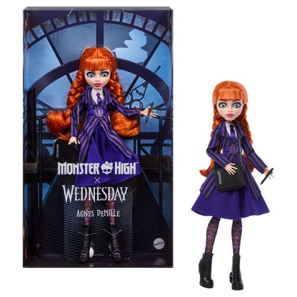 Monster High Wednesday Collectible Doll, Agnes DeMille with Purple Uniform and Accessories