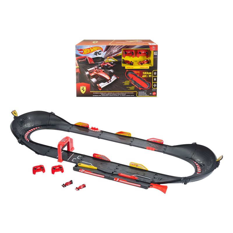 Hot Wheels Ferrari Legends Race Track Set with 2 Remote-Control Cars in 1:64 Scale