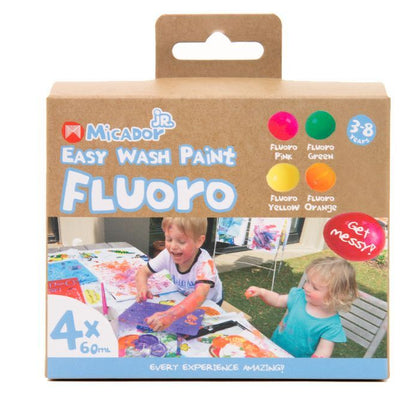 Micador jR Easy Wash Paint - Fluoro, 60ml Tubs, 4 Pack