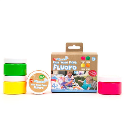 Micador jR Easy Wash Paint - Fluoro, 60ml Tubs, 4 Pack