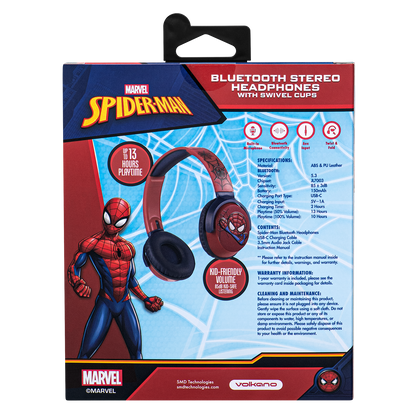 Marvel Spiderman Bluetooth Headphone 85Db Safe Listening Volume