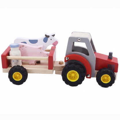 Wooden Tractor With Farm Animal Red
