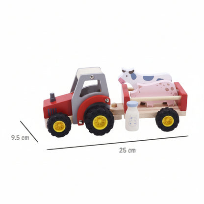 Wooden Tractor With Farm Animal Red