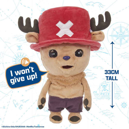 Chopper plush puppet, 33 cm tall, with a red hat, antlers, and purple shorts