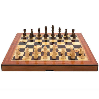 Dal Rossi Walnut Shiny Finish Folding Chess Set, 16″