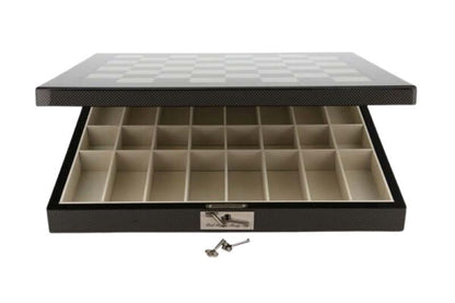 Dal Rossi Italy Evil Ring Metal Chess Set on Carbon Fibre Shiny Finish Chess Box 20” with compartments