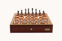 Dal Rossi Italy, Contemporary Chess with drawers 18" (Walnut Finish) with Contemporary Pewter pieces