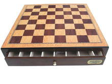 Dal Rossi Italy, Contemporary Chess with drawers 18" (Walnut Finish) with Contemporary Pewter pieces