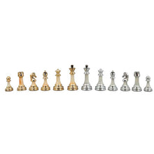 Dal Rossi Italy Chess Set with Shiny Mahogany Chess Box 18” with drawers and Modern Staunton Style Gold and Silver Chess Pieces
