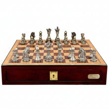 Dal Rossi Italy Chess Set with Shiny Mahogany Chess Box 18” with drawers and Regal Copper and Silver 90mm Chess Pieces