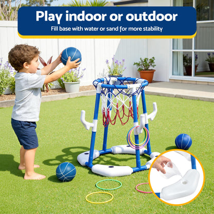 Keezi Kids Basketball Hoop with 4 balls Ring Toss Sports Pool Toys Blue