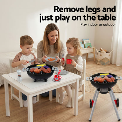 Keezi Kids Pretend Kitchen BBQ Playset Role Play Toy with charcoal Play Food Cup