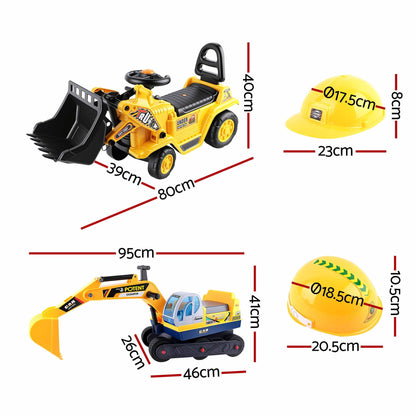 Keezi Kids Ride On Toy Car Bulldozer and Digger with Helmet Outdoor Sandpit Toys Yellow