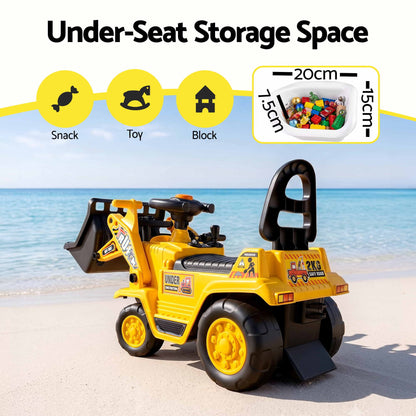 Keezi Kids Ride On Toy Car Bulldozer and Digger with Helmet Outdoor Sandpit Toys Yellow