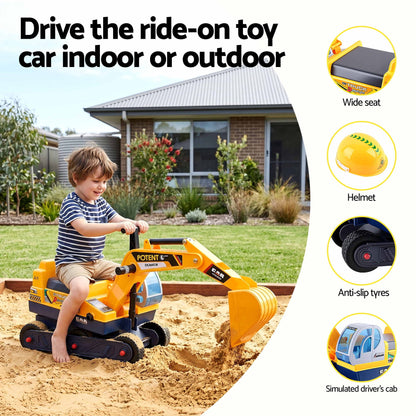 Keezi Kids Ride On Toy Car Bulldozer and Digger with Helmet Outdoor Sandpit Toys Yellow