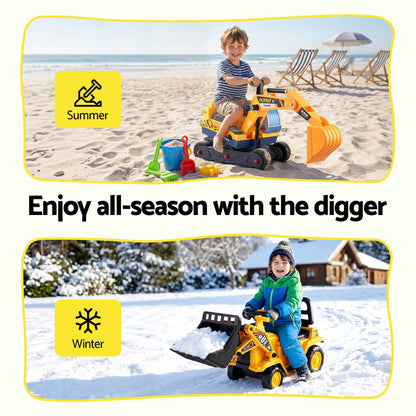 Keezi Kids Ride On Toy Car Bulldozer and Digger with Helmet Outdoor Sandpit Toys Yellow