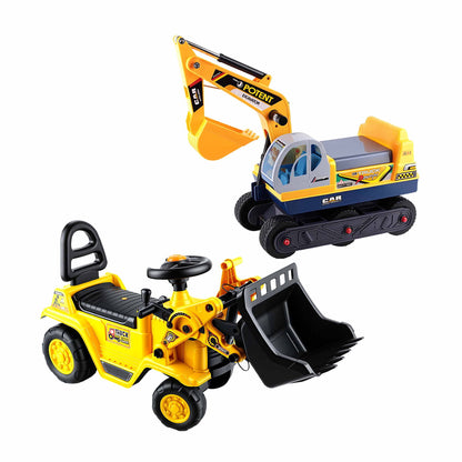 Keezi Kids Ride On Toy Car Bulldozer and Digger with Helmet Outdoor Sandpit Toys Yellow