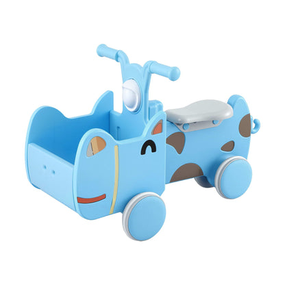 KEEZI Kids Ride On Push Car Toys with Storage Space Animal Stickers Blue 67CMX43CM