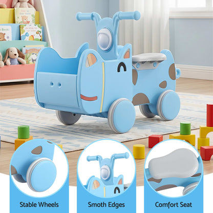 KEEZI Kids Ride On Push Car Toys with Storage Space Animal Stickers Blue 67CMX43CM