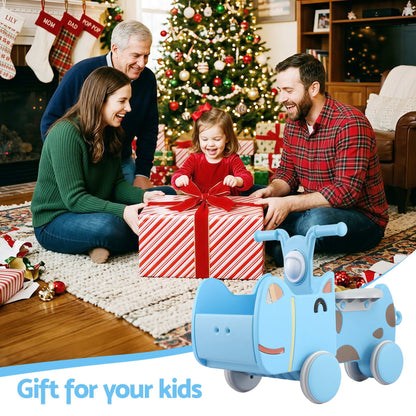 KEEZI Kids Ride On Push Car Toys with Storage Space Animal Stickers Blue 67CMX43CM