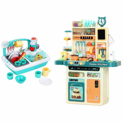 Keezi 2 Piece Kids Pretend Kitchen and Washing Playset Sink Toys