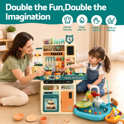 Keezi 2 Piece Kids Pretend Kitchen Playset Water Toys Fishing Game Food Play