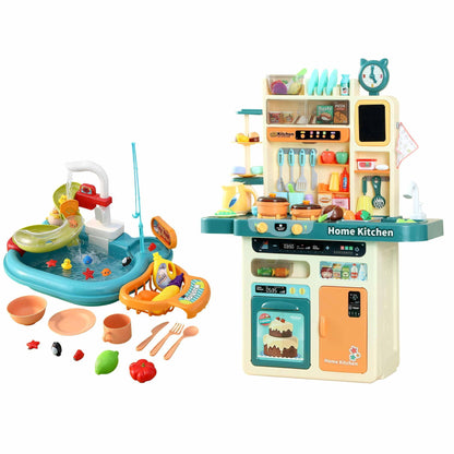 Keezi 2 Piece Kids Pretend Kitchen Playset Water Toys Fishing Game Food Play