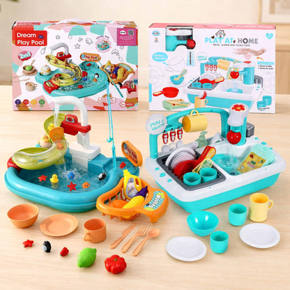 Keezi Kids Pretend Kitchen Sink and Water Playset Fishing Game Toys Play food