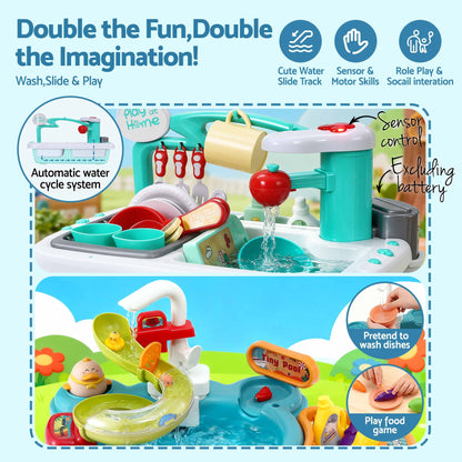 Keezi Kids Pretend Kitchen Sink and Water Playset Fishing Game Toys Play food