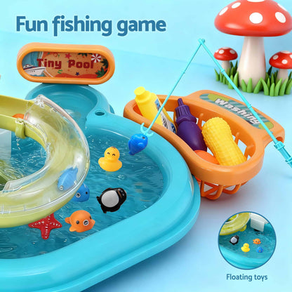 Keezi Kids Pretend Kitchen Sink and Water Playset Fishing Game Toys Play food