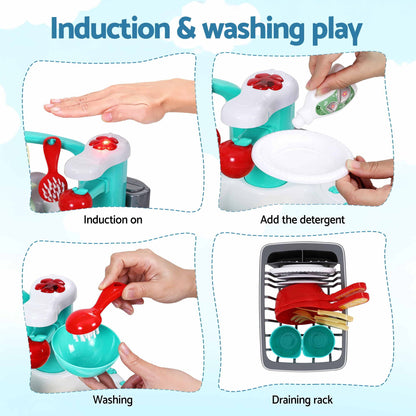 Keezi Kids Pretend Kitchen Sink and Water Playset Fishing Game Toys Play food