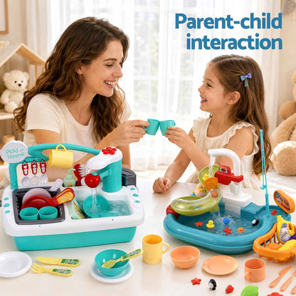 Keezi Kids Pretend Kitchen Sink and Water Playset Fishing Game Toys Play food