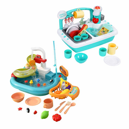 Keezi Kids Pretend Kitchen Sink and Water Playset Fishing Game Toys Play food
