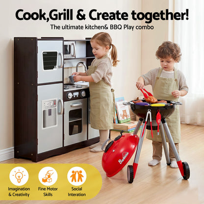 Keezi Kids Kitchen Playset BBQ Grill Toy with Wooden Pretend Play Set 80cm