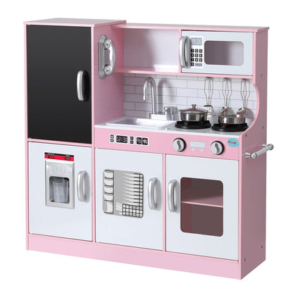 Keezi Kids Wooden Pretend Kitchen Play Set Cooking Toys Pot Ice Cup Oven Blackboard 80CM Pink